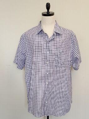 Oak Hill Blue White Plaid Short Sleeve Button Down Shirt Size XLT